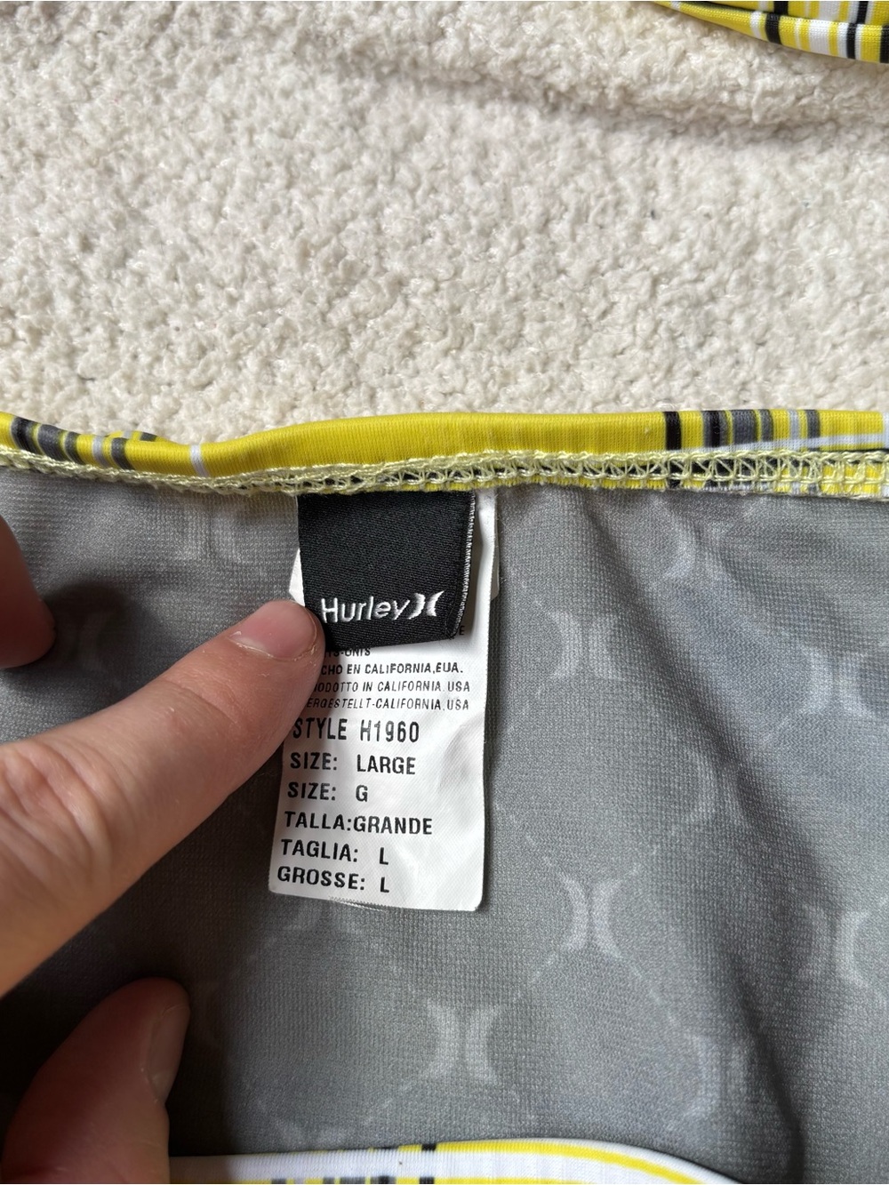 Y2K Hurley Plaid Reversible Bikini Set Yellow Charcoal Grey Logo Size Large - Picture 3 of 5